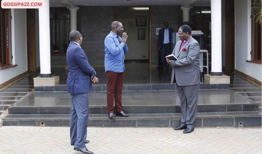 President William Ruto (left) and Bishop Charles Muturi of the Anglican Church of Kenya (ACK) in Karen, Nairobi on July 2, 2020.