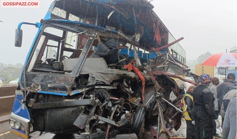 Eldoret Express bus involved in an accident in Muguga, Kiambu County.