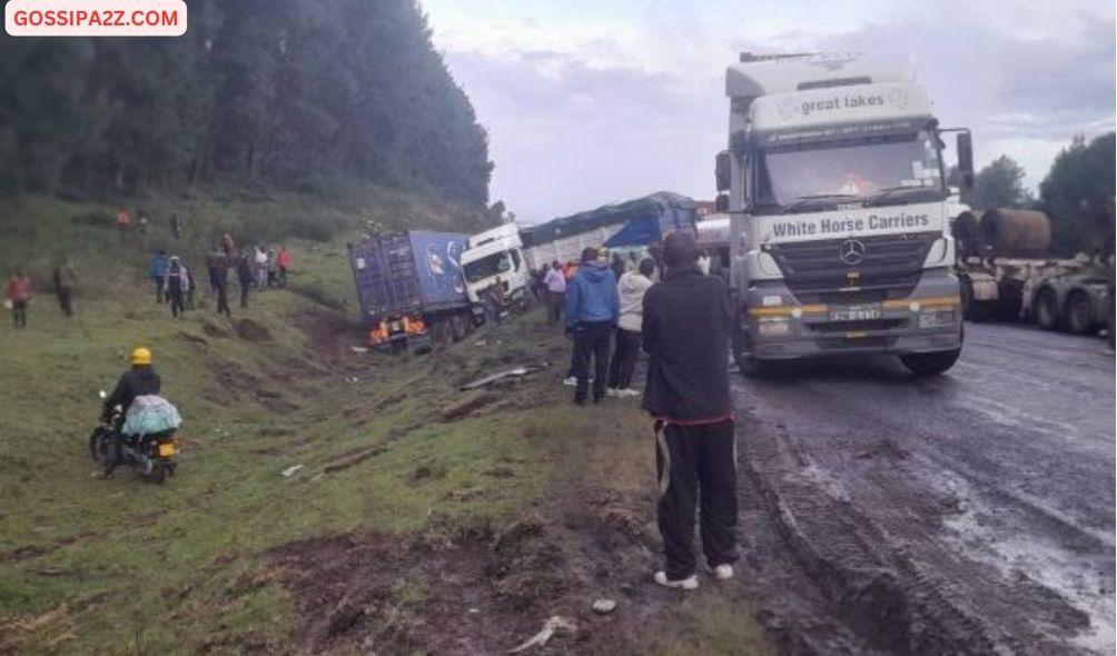 Trucks involved in an accident along the Eldoret-Nakuru Highway on April 6, 2024