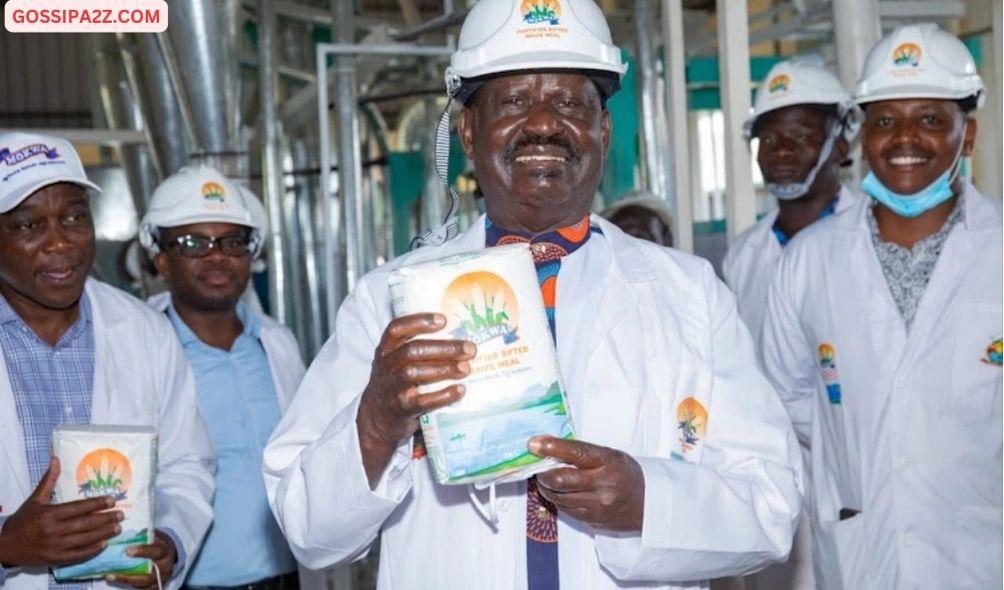 Former Prime Minister Raila Odinga launching the Kigoto Maize Milling Plant in Homa Bay County in November 2022