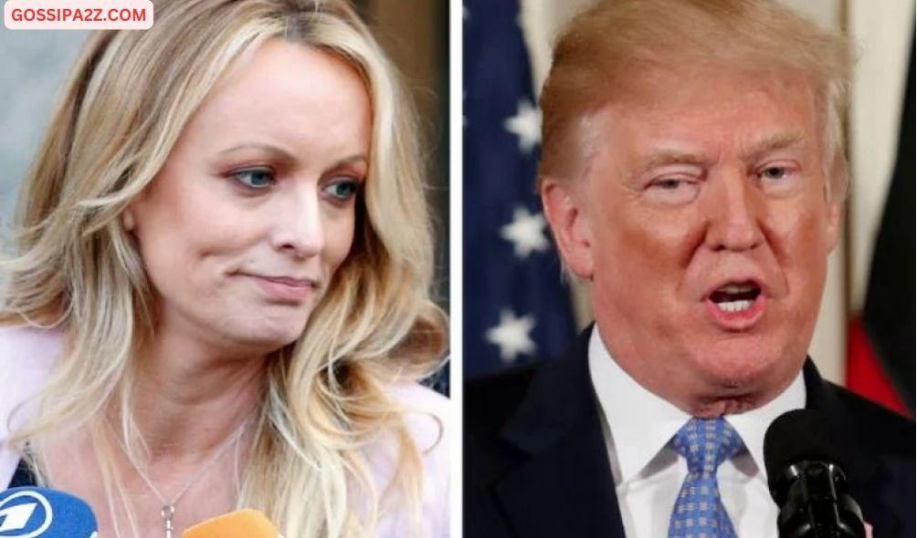 A combination photo shows adult film actress Stephanie Clifford, also known as Stormy Daniels speaking in New York City, and then- U.S. President Donald Trump speaking in Washington, Michigan, U.S. on April 16, 2018 and April 28, 2018 respectively. . REUTERS/Brendan McDermid