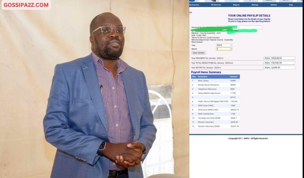 Kileleshwa MCA Robert Alai shared a picture of MCA's payslip. Photo: @RobertAlai.