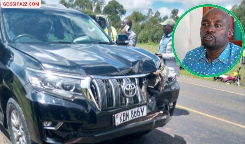 Bomet Governor Hillary Barchok's vehicle is seen at Bomet Police Station after it was involved in an accident on the Bomet-Longisa Highway on April 15, 2024.