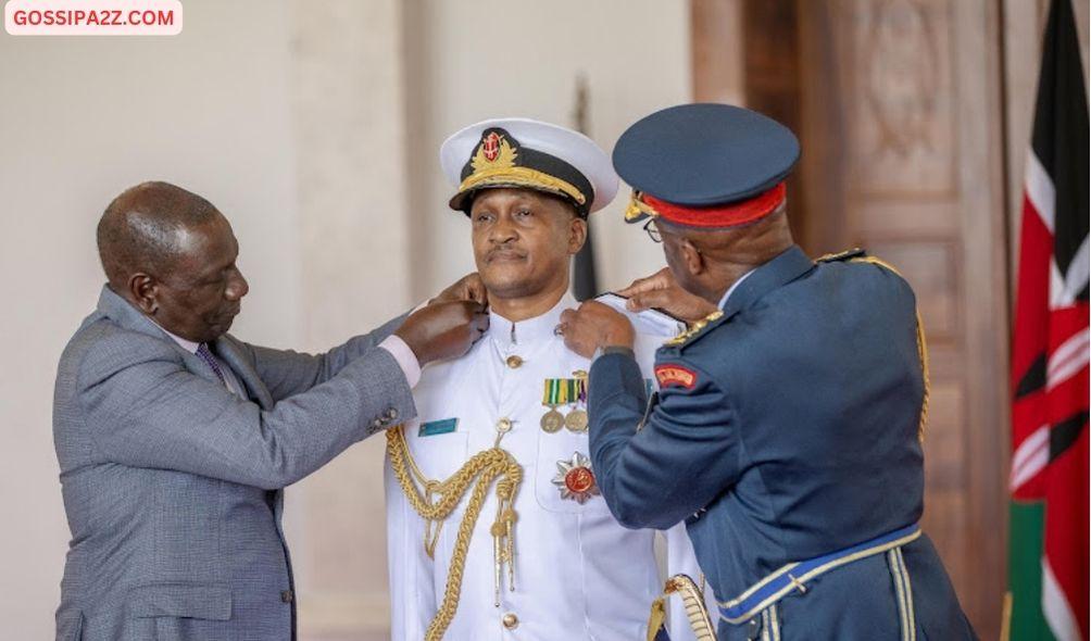 President William Ruto with late Chief of Defence Forces Francis Ogolla (right) and Vice chief of Defence Forces Lt General Charles Kahariri on March 9, 2024.