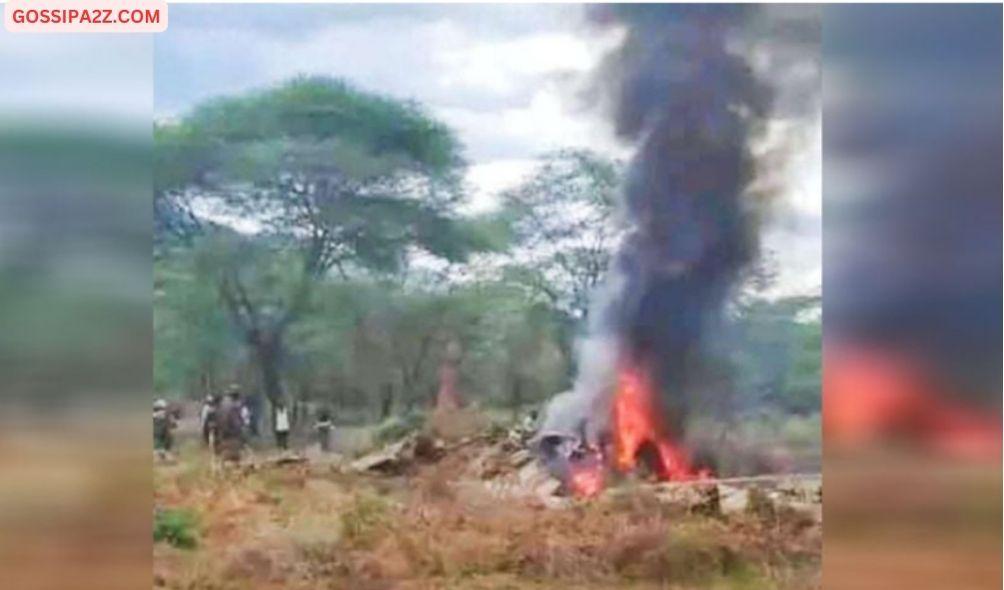 A scene where a KDF helicopter carrying Chief of Defence Forces General Francis Ogolla and 11 others crashed at Sindar, Kaben Location at the border of Elgeyo Marakwet and West Pokot counties.