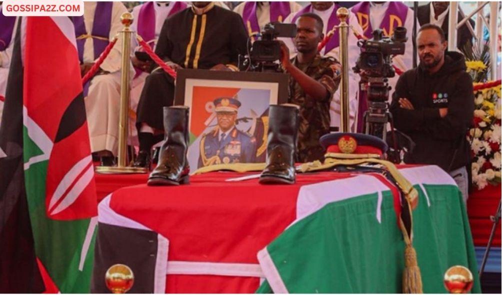 Boots and medals placed on the coffin carrying the body of CDF General Francis Ogolla on April 20, 20243.