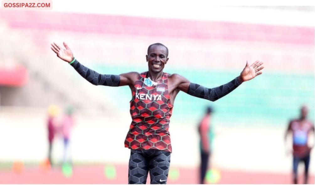 Samuel Gathimba wins men's 10km race walk during third Athletics Kenya Track and Field Meeting at Nyayo Stadium in Nairobi on January 27, 2024.