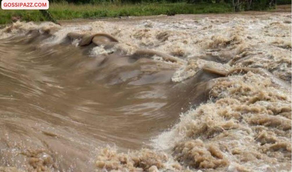 An image of the raging waters at the river 