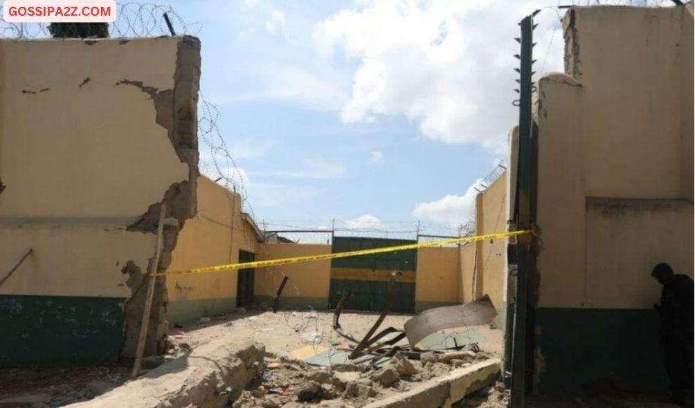 A general view of a destroyed prison block in Nigeria after suspected Boko Haram gunmen attacked the Kuje Medium Prison