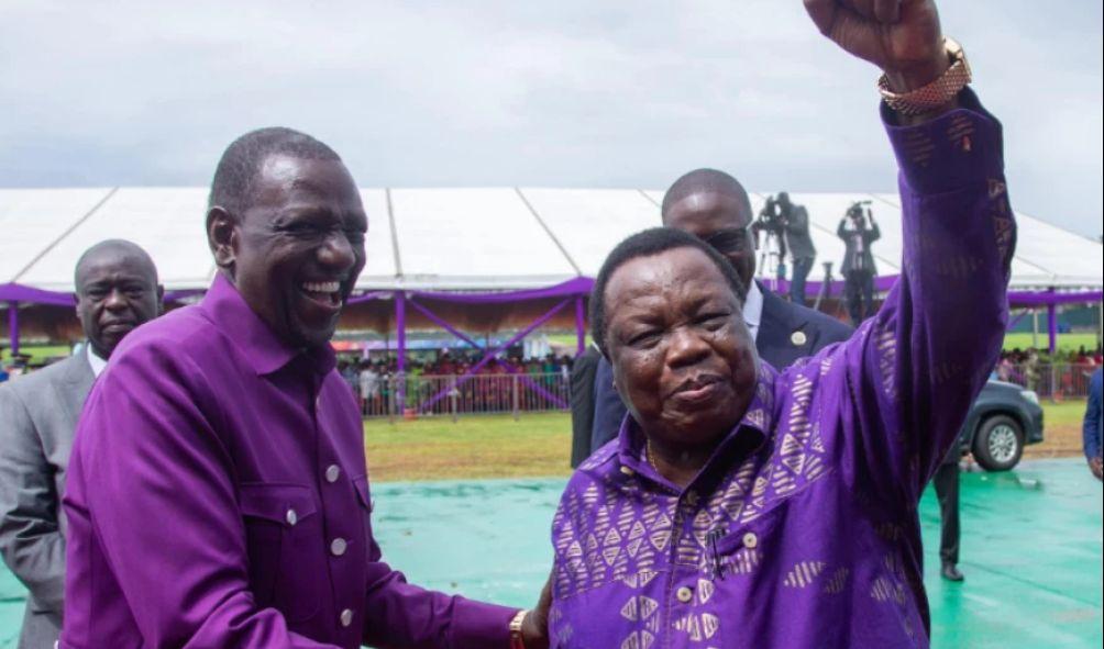 President William Ruto with COTU Secretary General Francis Atwoli during the 59th International Labour Day celebrations at Uhuru Gardens in Nairobi on May 1, 2024.