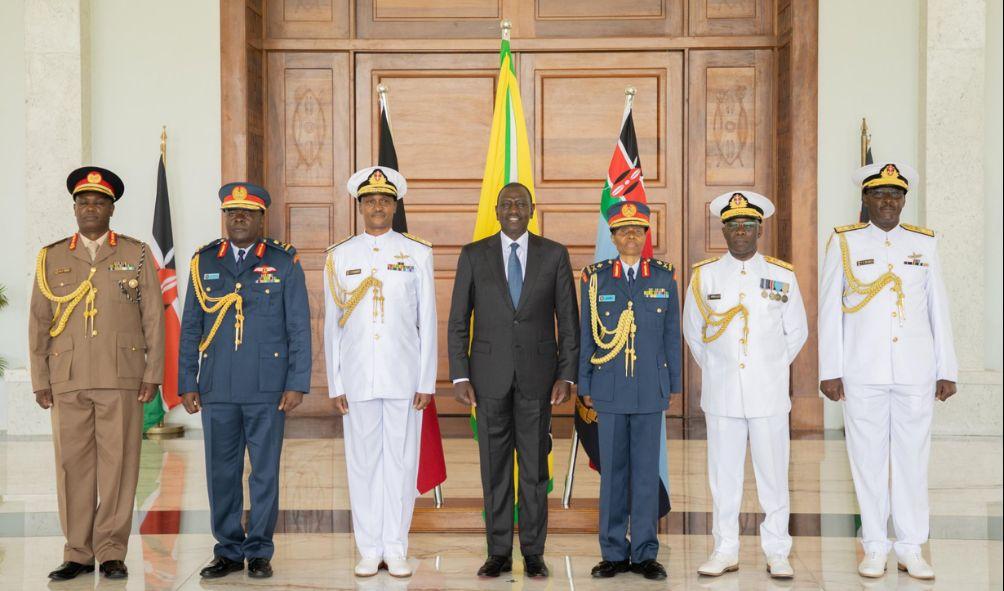 President William Ruto presiding over the swearing-in ceremony of the new Chief of Defence Forces Charles Muriu Kahariri on May 3, 2024