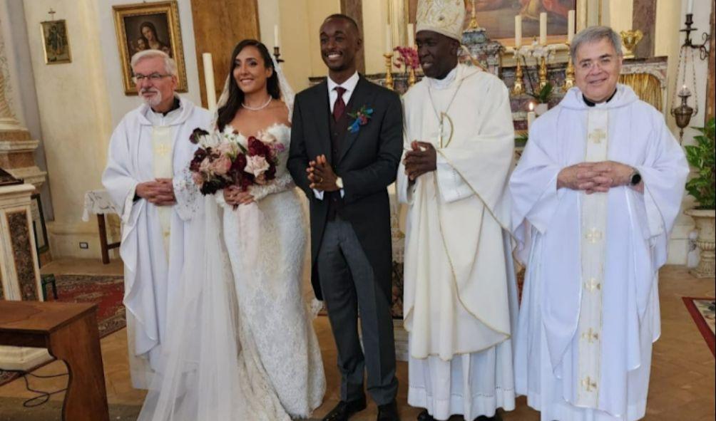 Kigen Moi and wife Rebecca Chepchumba at a church in Rome, May 4, 2024.