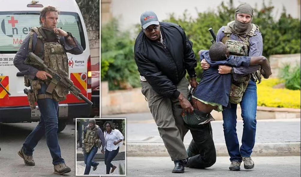 The Special Forces veteran, who uses the pseudonym Chris Craighead on Instagram, shared a photograph showing his face for the first time. The image shows Craighead (right) leading Kenyan security forces towards the luxury DusitD2 hotel in Nairobi in 2019 before storming the complex and defeating al-Shabaab terrorists