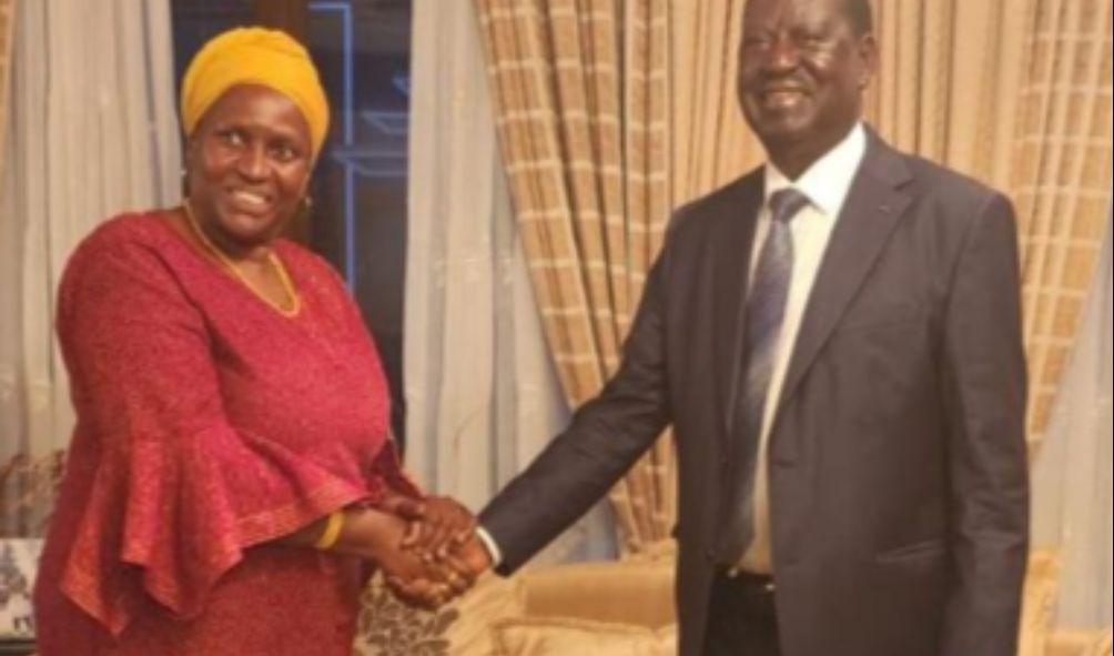 Former Prime Minister Raila Odinga with former Tanzania First Lady Mama Janet Magufuli at his home on May 8, 2024.