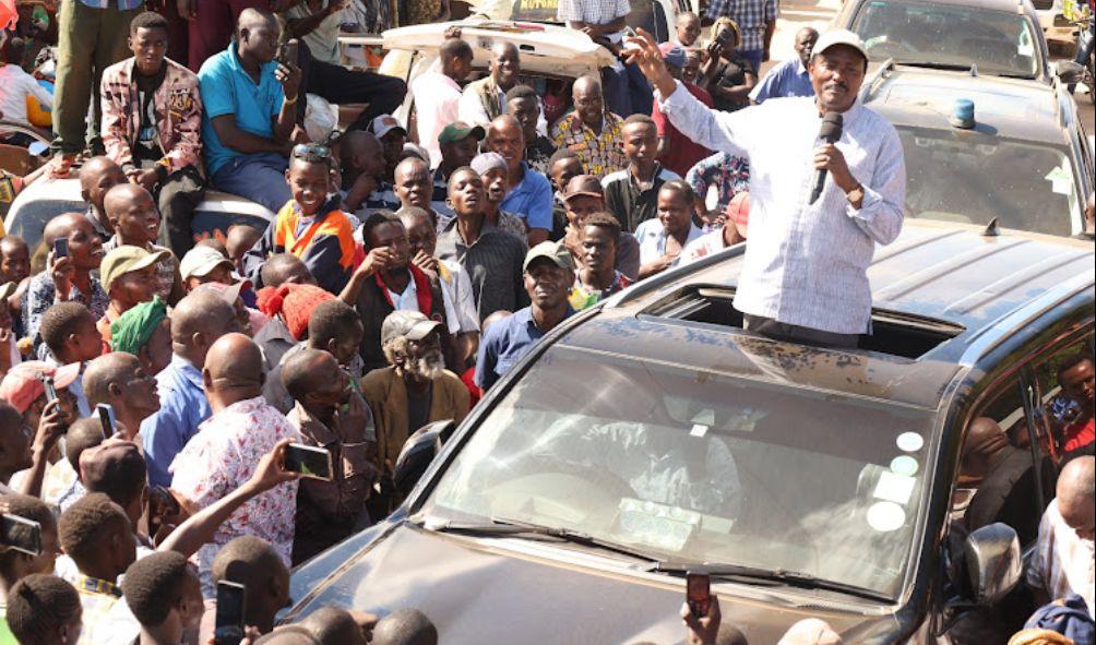 Wiper Leader Kalonzo Musyoka addressing Tseikuru residents in Kitui County on May 9, 2024.