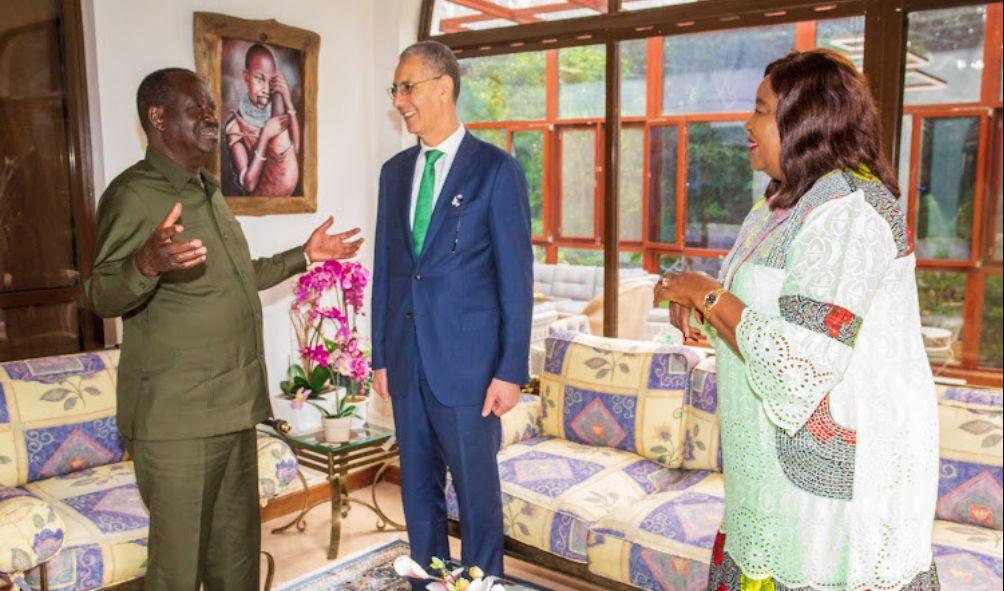 Azimio leader Raila Odinga and his wife Ida Odinga during a meeting with the Ambassador of the Republic of Algeria to Kenya Mahi Boumediene on May 14, 2024.