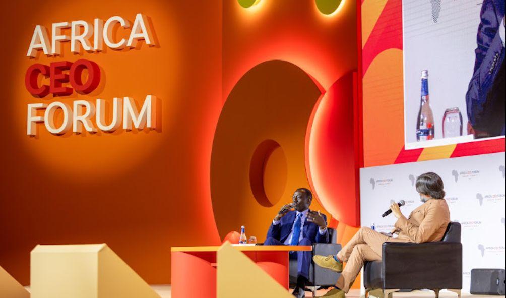 President William Ruto making his speech during the annual summit of the Africa CEO Forum in Kigali, Rwanda on May 17, 2024.