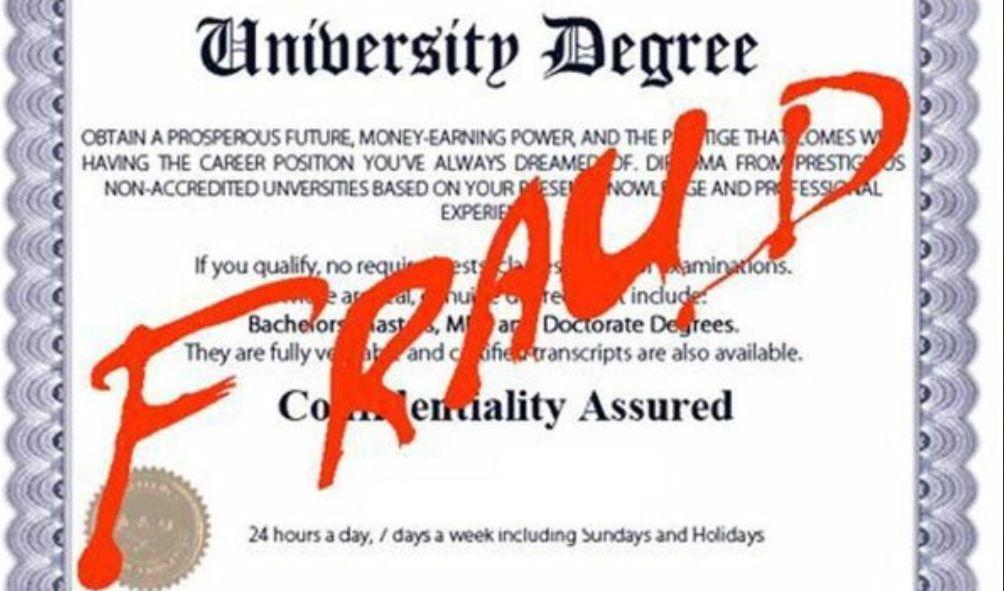 A file image of a university degree pasted as fraud