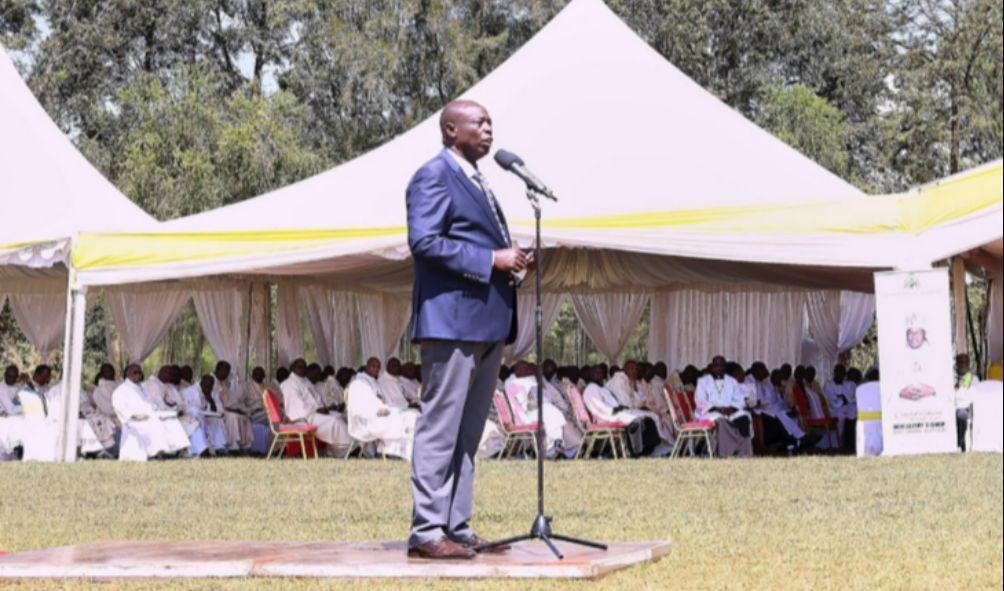 Deputy President Rigathi Gachagua speaks during the ordination of Auxiliary Bishop of the Catholic Diocese of Eldoret, Rt Rev John Kiplimo Lelei at the Mother of Apostles Seminary Grounds in Eldoret, May 25, 2024.