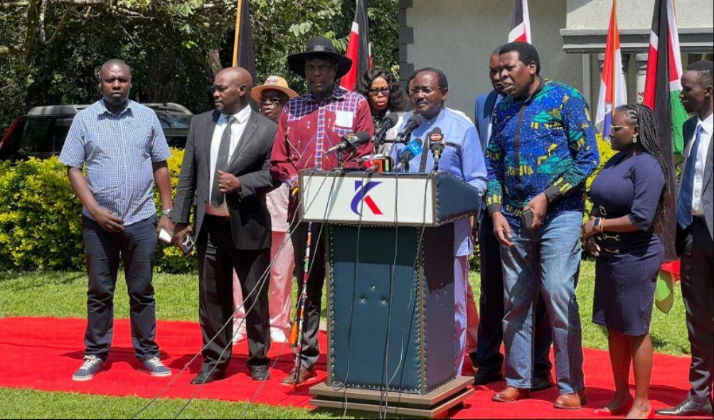 Azimio coalition co-principal and Wiper boss Kalonzo Musyoka leads a press address on June 14, 2024.