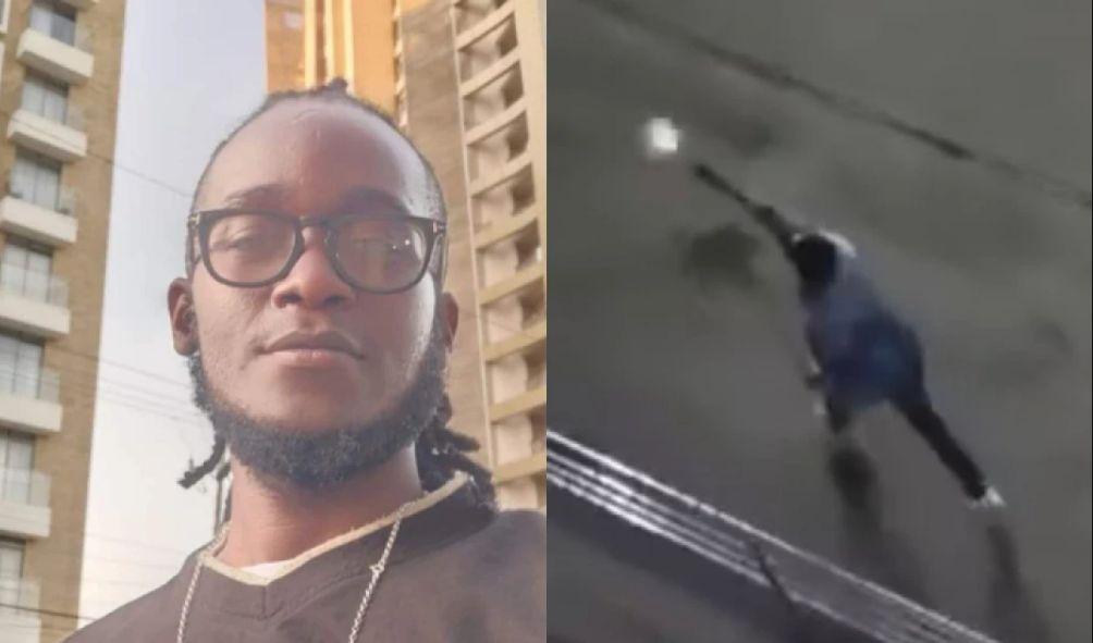 A side-by-side image showing 24-year-old Rex Kanyike and a police officer opening fire that shot the deceased.