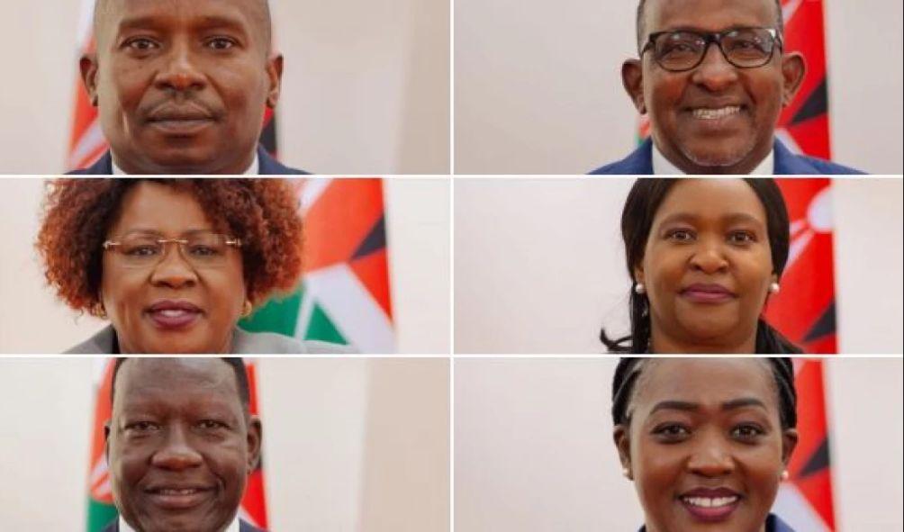 A photo collage of six CSs who will be making a comeback in President William Ruto's Cabinet.