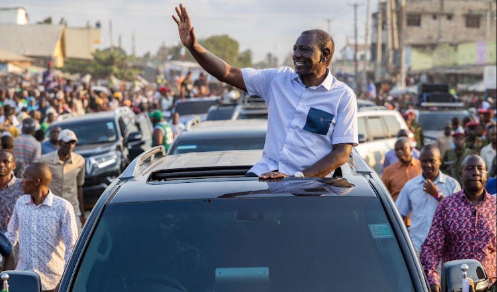 PCS President William Ruto arriving in Likoni where he addressed residents on Saturday, July 27, 2024.