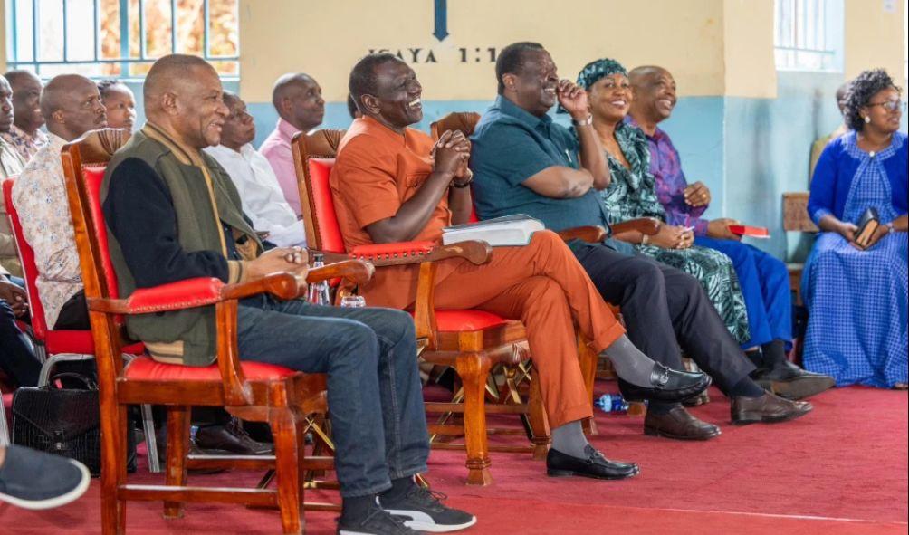 President William Ruto in the company of other leaders while attending a church service in Taita Taveta County on July 28, 2024. Photo| @WilliamsRuto/X