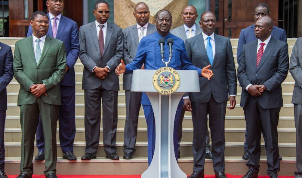 Raila Odinga speaks on the steps of the KICC Tuesday morning where he and President William Ruto announced to the country that the National Multi-Sectoral Forum will start talks on July 15, 2024.