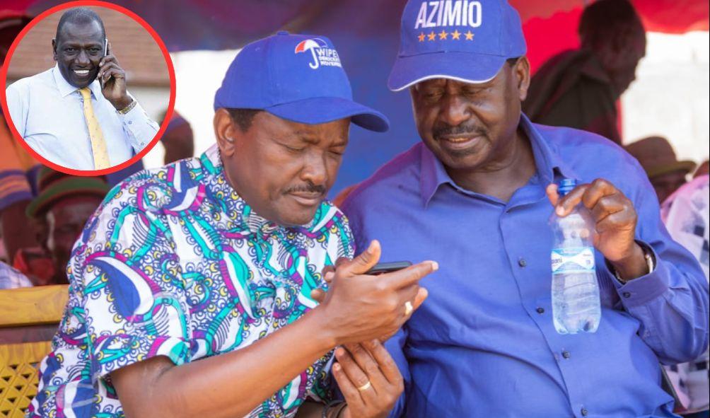 Azimio la Umoja One-Kenya principal Kalonzo Musyoka with principal Raila Odinga during a campaign rally in Turkana, April 4, 2022. Incircle President Ruto