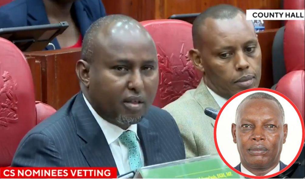 Agriculture CS nominee Dr. Andrew Mwihia Karanja(Incircle) and Suna East MP Junet Mohamed during vetting in Parliament on August 2, 2024.