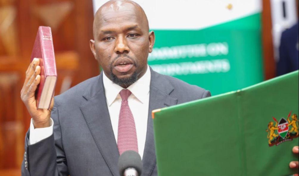 Sports CS nominee Kipchumba Murkomen takes oath ahead of his appearance before the National Assembly Committee on Appointments for vetting on August 3, 2024