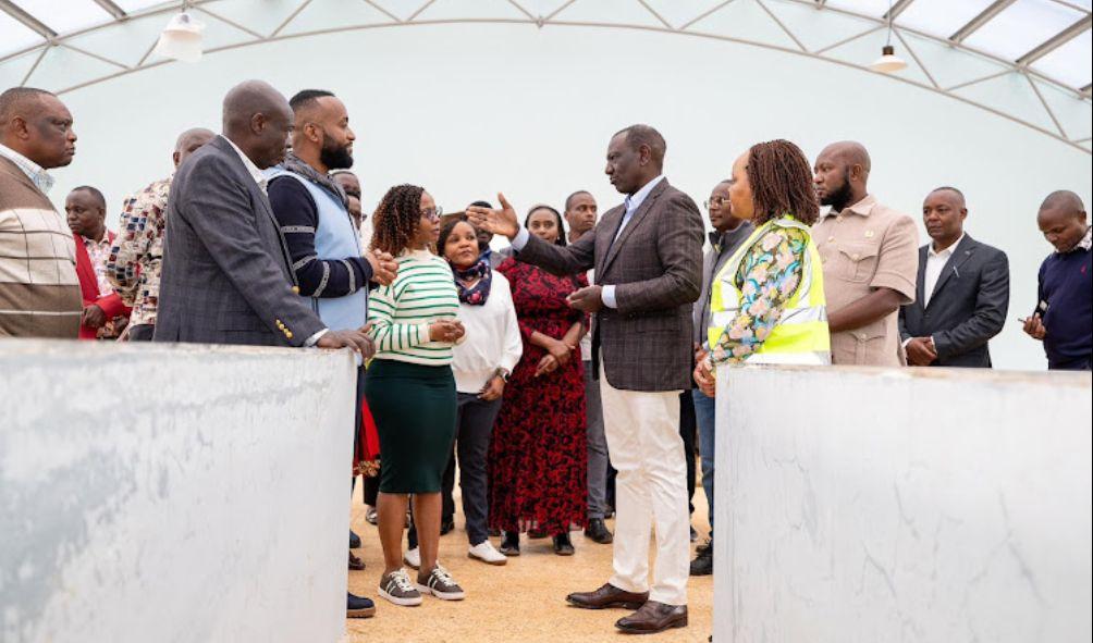 President William Ruto, his deputy Rigathi Gachagua, Mining CS Hassan Joho and Governor Anne Waiguru during a development tour of Kirinyaga County on August 10, 2024.