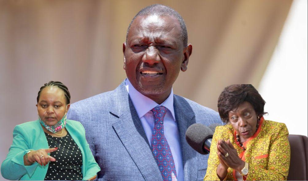 President William Ruto, former Kitui Governor Charity Ngilu (right) and Kirinyaga Governor Anne Waiguru.