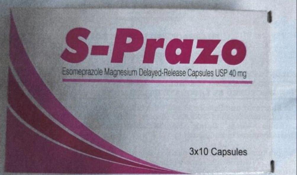 S-PRAZO (Esomeprazole Magnesium Delayed-Release 40mg capsules).