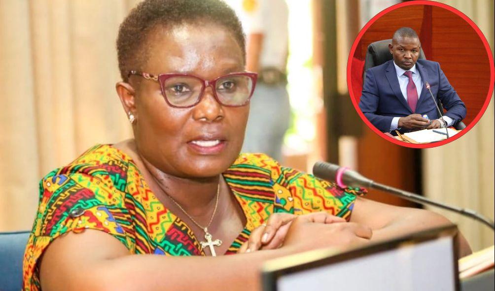 Impeached Meru Governor Kawira Mwangaza when she appeared before the Senate and an insert of Deputy Governor Mutuma M'Ethingia.