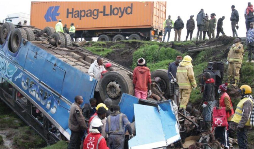 The scene of an accident at Twin Bridge area on the Eldoret- Nakuru highway that involved a number of vehicles on August 24, 2024.