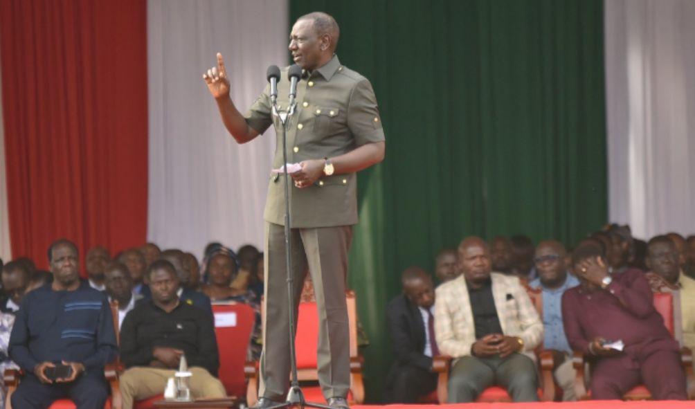 President William Ruto speaking at the homecoming ceremony of Cooperative and MSMEs CS Wycliffe Oparanya in Kakamega on August 24, 2024.