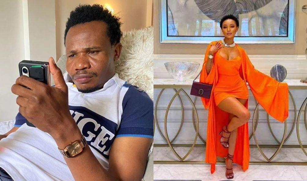 A photo collage of Huddah Monroe and MP Peter Salasya.