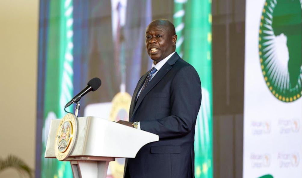 Deputy President Rigathi Gachagua speaking during the launch of Raila Odinga's bid for the African Union Commission chairmanship candidacy on August 27, 2024.