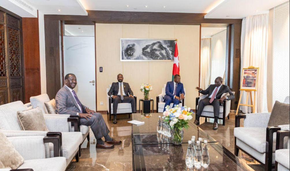 President William Ruto and former Prime Minister Raila Odinga during a meeting with Presidents Faure Gnassingbé (Togo) and Colonel Assimi Goita (Mali) on September 4, 2024