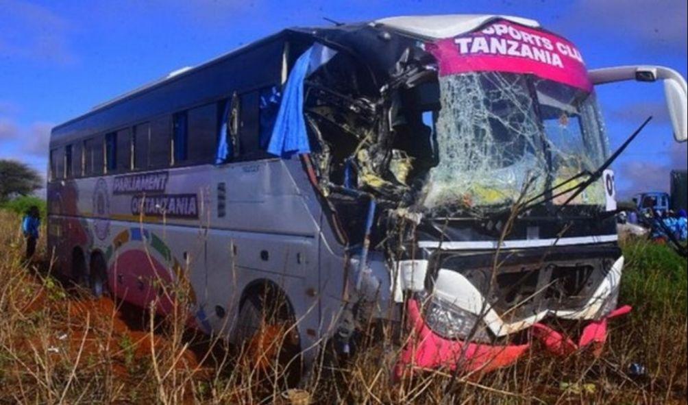 Wreckage of a bus involved in an accident in Dodoma, Tanzania on Friday, December 6, 2024.