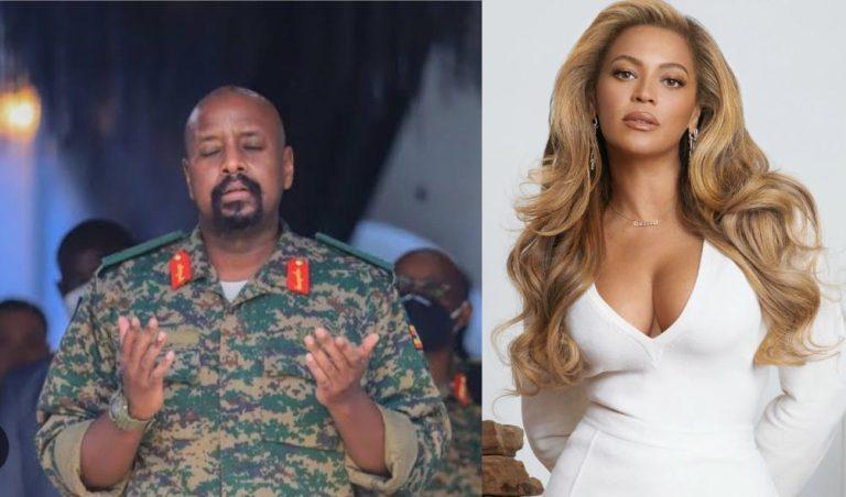 Yoweri Museveni's son Muhoozi Kainerugaba(L) and Beyonce(R)