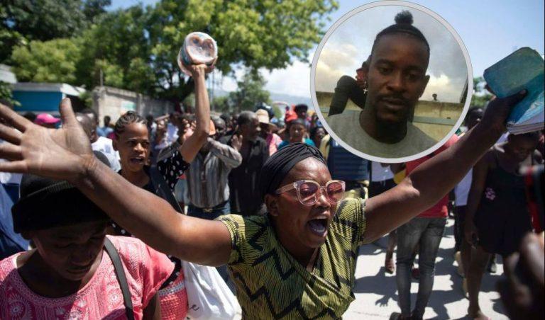 Haiti citizens at a past demostrantion and insert: An alleged gang leader Faro Markenson