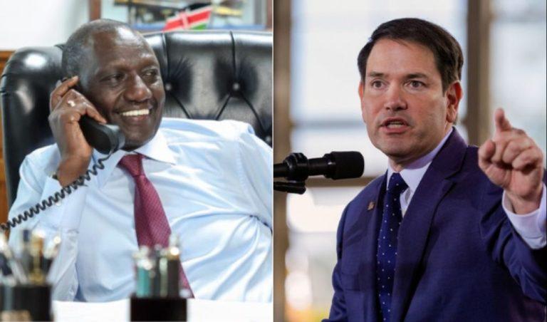 Photo collage of US Secretary of State Marco Rubio and President William Ruto.