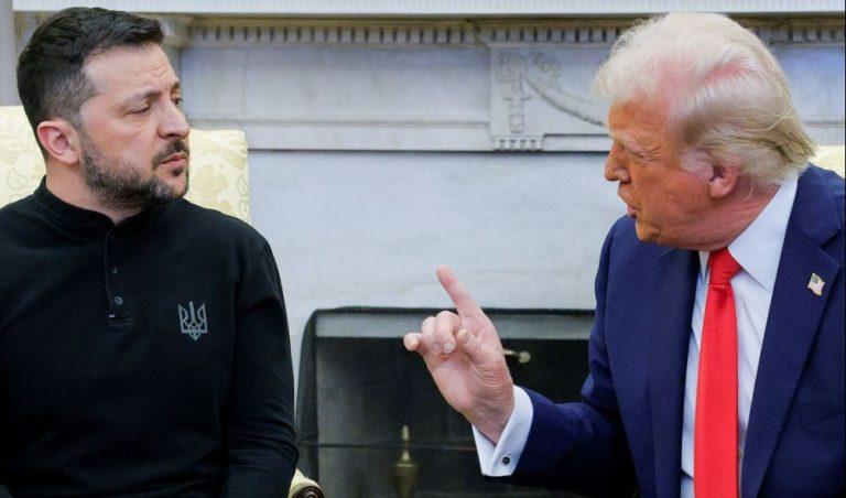 President Donald Trump talks with Ukrainian President Volodymyr Zelenskiy at the White House on Friday. Brian Snyder/Reuters