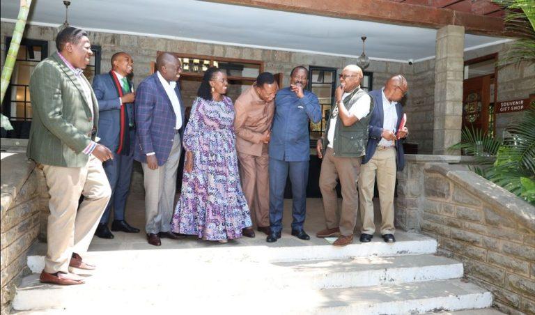 File image of Former DP Rigathi Gachagua posing for a photo alongside Kalonzo Musyoka, Martha Karua, Eugene Wamalwa, Jimi Wanjigi, Richard Onyonka and Morara Kebaso.