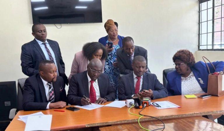 Allies of former Deputy President Rigathi Gachagua speak to the press outside media center on March 4, 2025.