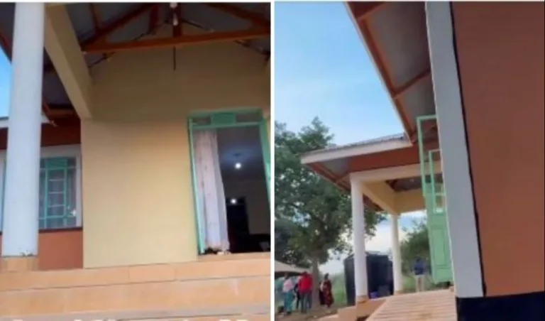 A photo collage of front and side views of Meshack Ojwang's new house.