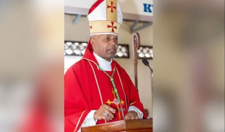 An undated photo of Bishop Willyboard Lagho, a Bishop in the Archdiocese of Malindi celebrating mass. 